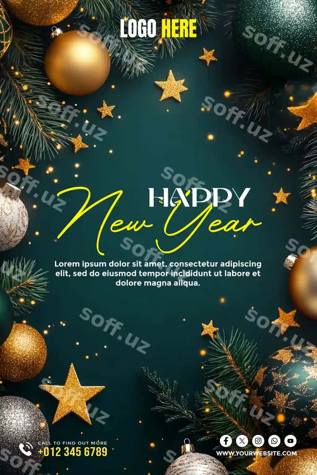Yangi yil xosilijonliji uchun ijtimoiy tarmoqlar uchun banner shabloni | Happy new year social media banner poster template