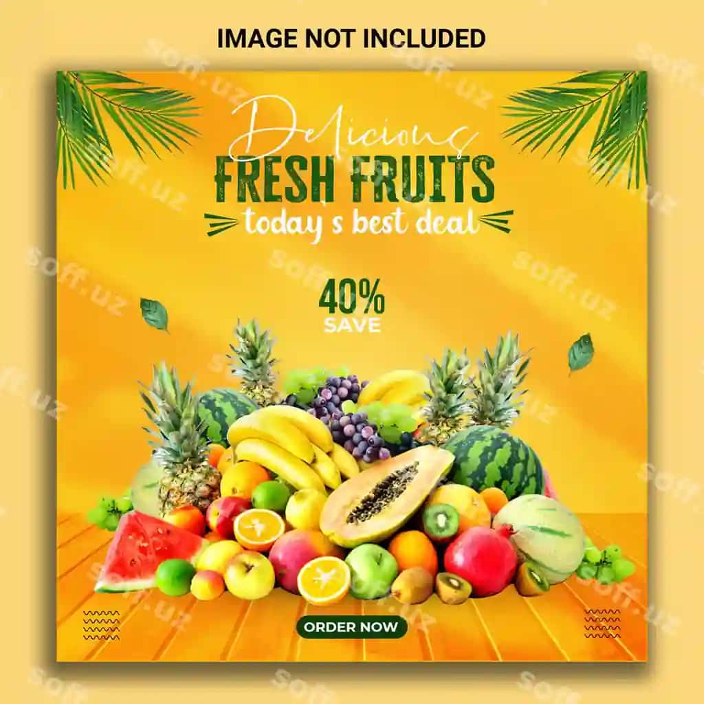 Mashhur yangi mevalar ijtimoiy tarmoqlar post shabloni | Delicious fresh fruits social media post template