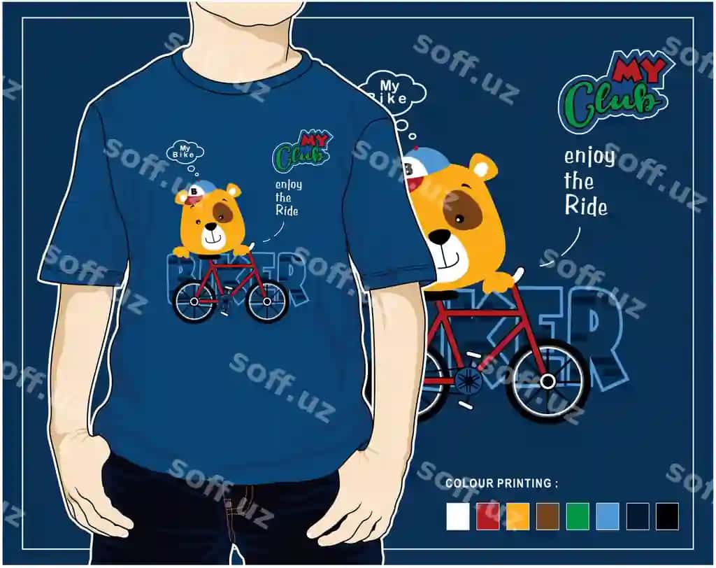 Ayiq go'zal velosiped oyniyapdi karyokat vektor grafik futbolka dizayni | Bear playing cute bicycle cartoon vector graphic t shirt design