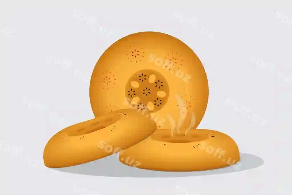 Vektorli illyustratsiya o'zbek an'anaviy samarqand noni | Vector illustration uzbek traditional samarkand bread