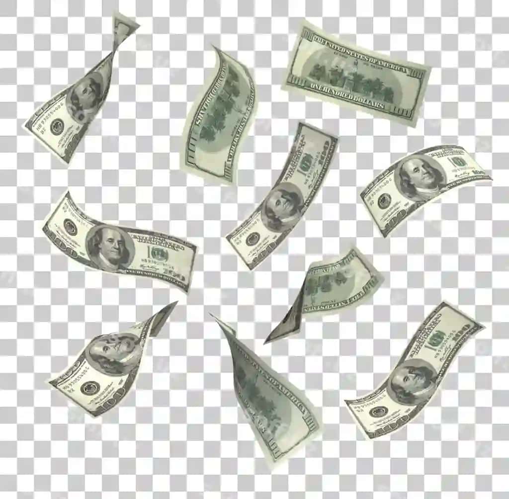 Yuz dollarlik banknotlar parvoz etmoqda. | Flying hundred dollar bills