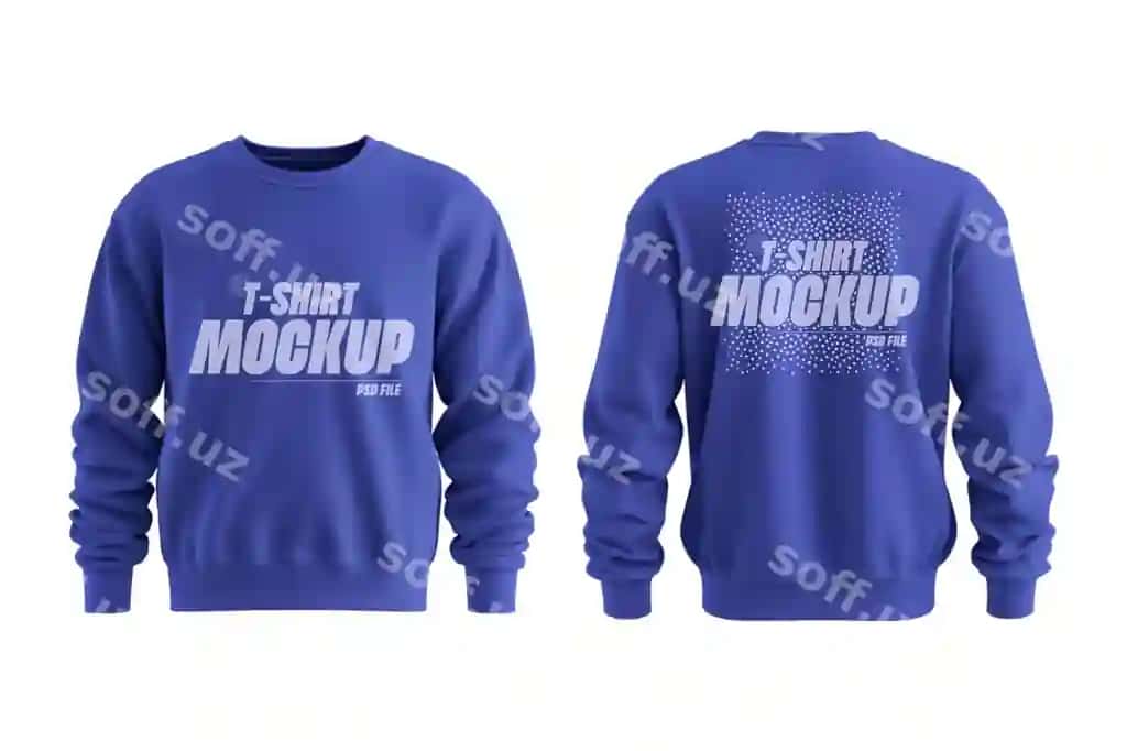 Oldindan orqa ko'rinishida qirollik ko'k rangda tahrirlanadigan sviter ko'ylak maketi psd | Editable sweatshirt mockup psd with front back view royal blue