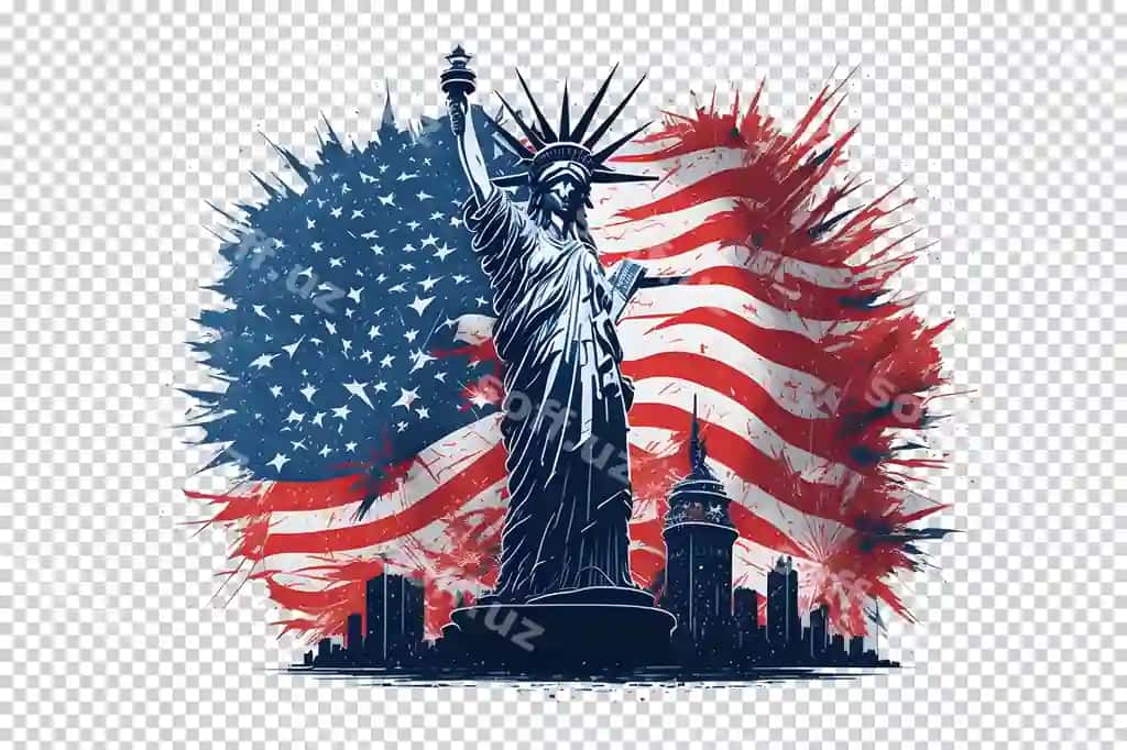 Erkinlik statuyasi AQSH bayrog'i orqa fonda | Statue liberty with american flag background