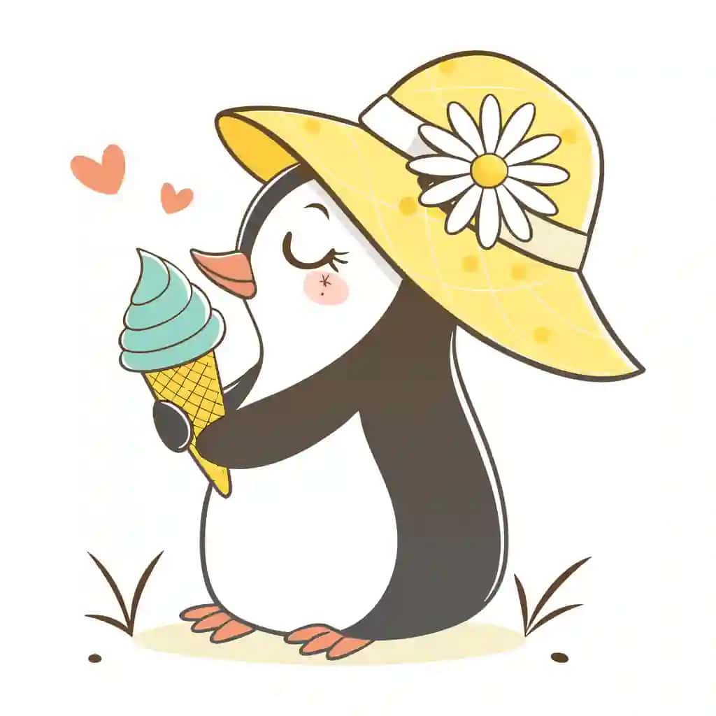 Pingvin quyoshli kunlarda muzqaymoq iste'mol qilmoqda | Penguin enjoying ice cream sunny day