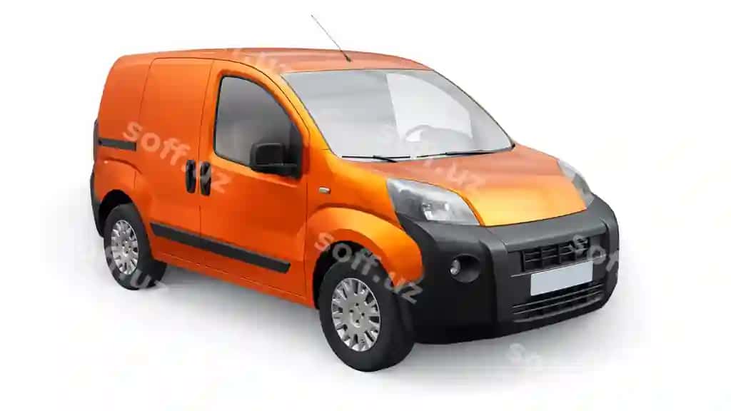 Kichik tijorat apelsin yetkazib beruvchi furgon qora fon 3d render | Small commercial orange delivery van white background courier delivery orders 3d rendering