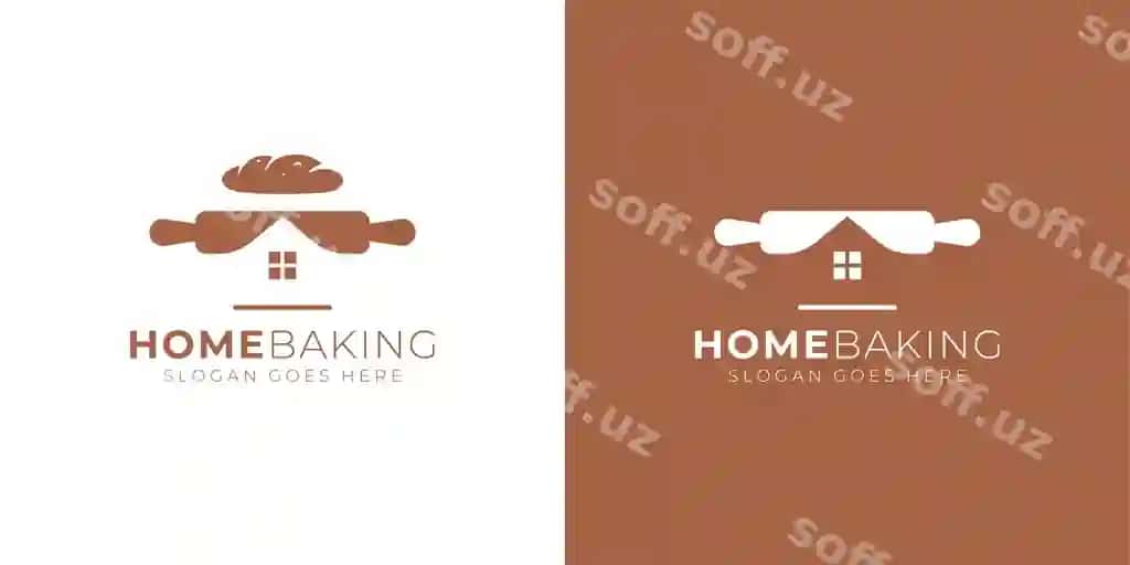 Ijodkor uyda pishirish logotipi non chak-chak uy minimalistik | Creative home baking logo bread rolling pin home with minimalist