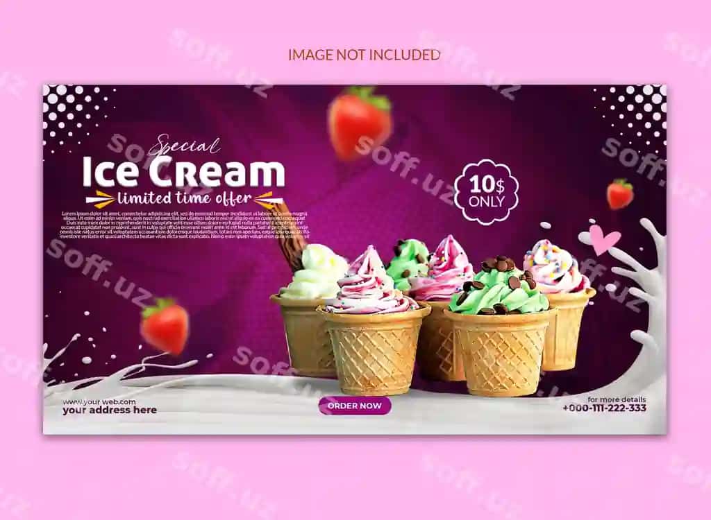 Bir necha muz qozonasi ijtimoiy tarmoqlar veb-sahifa post banneri | Ice cream social media web post banner