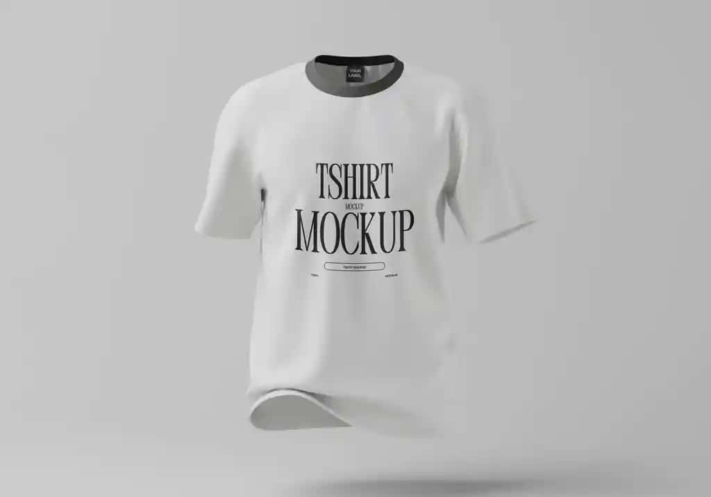 Oq futbolka maketi suzuvchi tekis fon | White t shirt mockup floating plain background
