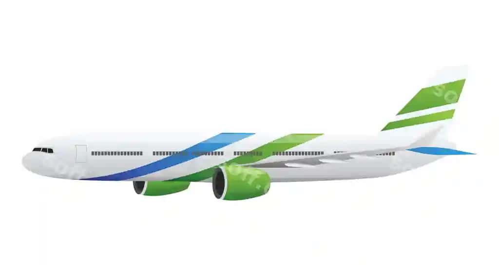Yashil samolyot tomon ko'rinishi ajraltirilgan oq fonda | Airplane side view isolated white background air plane with green