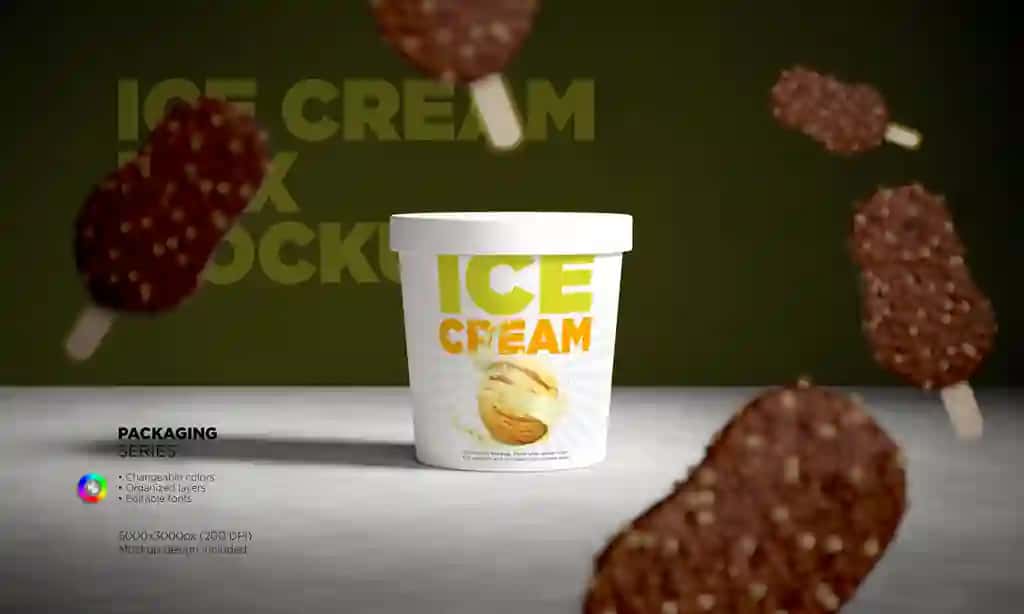 Muzqaymoq idishining qadoqlash maketi | Ice cream jar packaging mockup