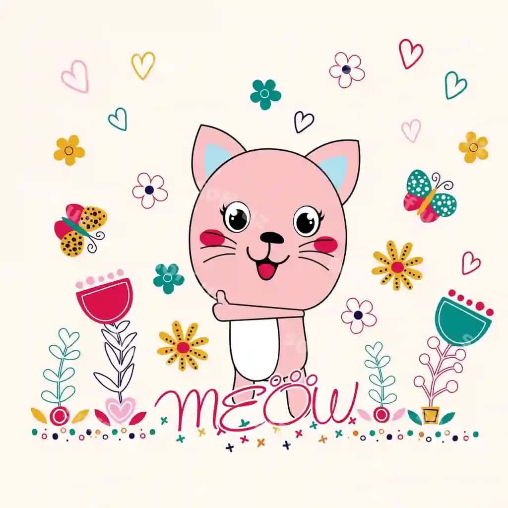 Chiroyli mushuklar chiroyli gullar bilan vektor illustratsiyasi | Cute cats with beautiful flowers vector illustration