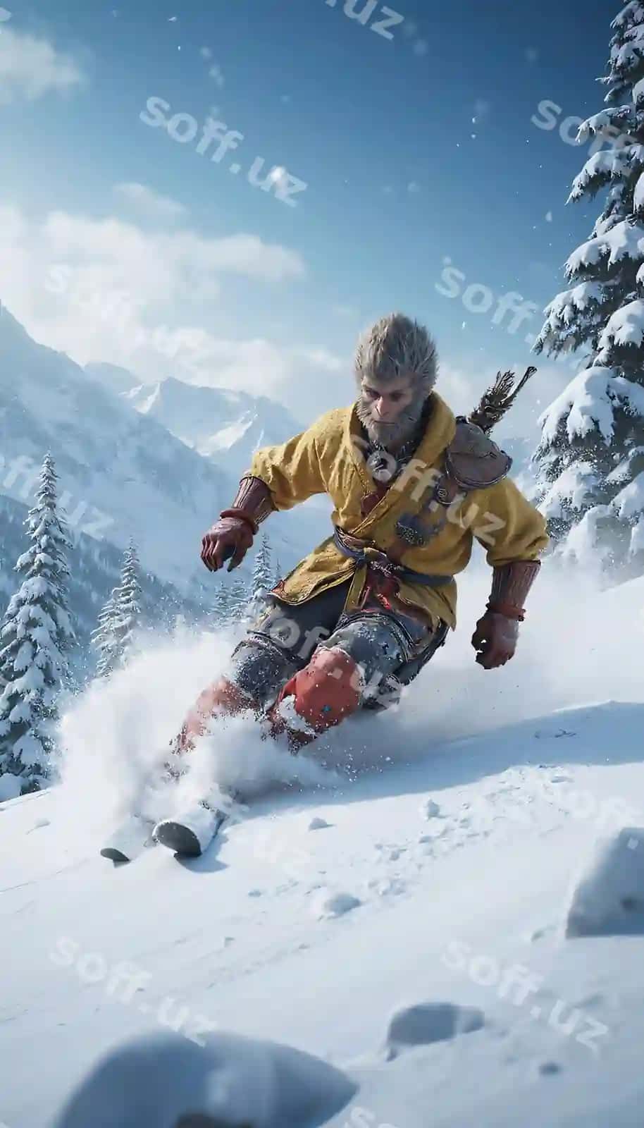 Qora mit Vukong ski qar qish ajoyiblik macerasi | Black myth wukong skiing snow winter wonderland adventure