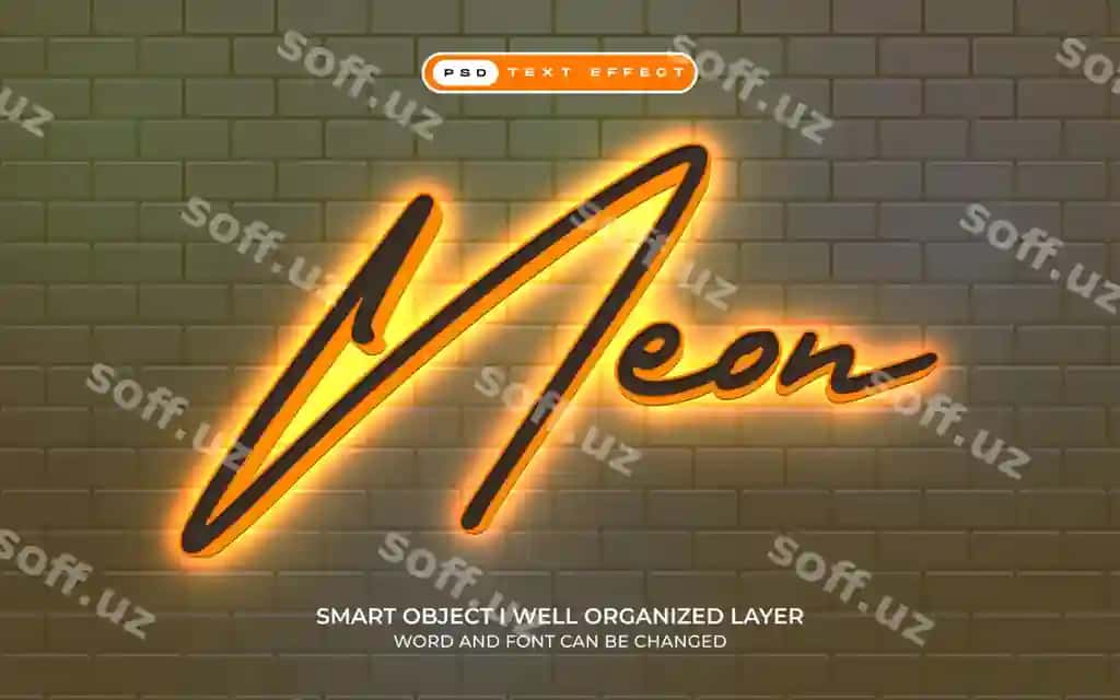 Neon nurida tahrirlanadigan matn effekti | Neon light editable text effect