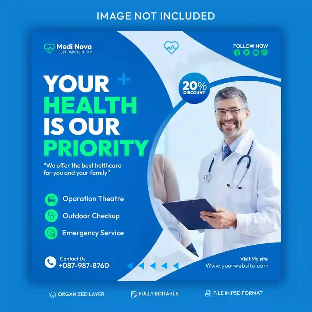 Bepul psd tibbiy salomatlik ijtimoiy media instagram post banneri | Free psd medical health social media instagram post banner
