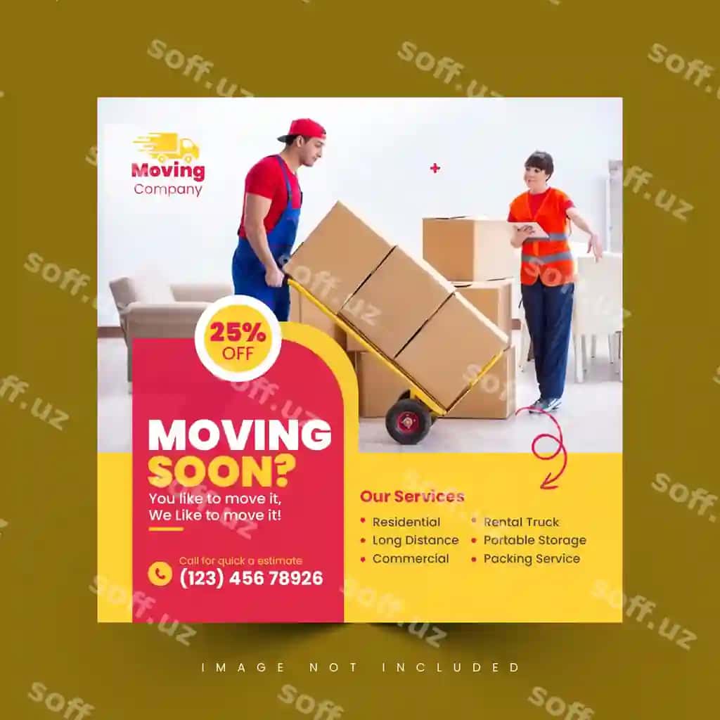 Ijtimoiy tarmoqlarda yetkazib berish xizmati ko‘chirish xizmati banneri joylashtiriladi | Social media posts delivery service moving service banner