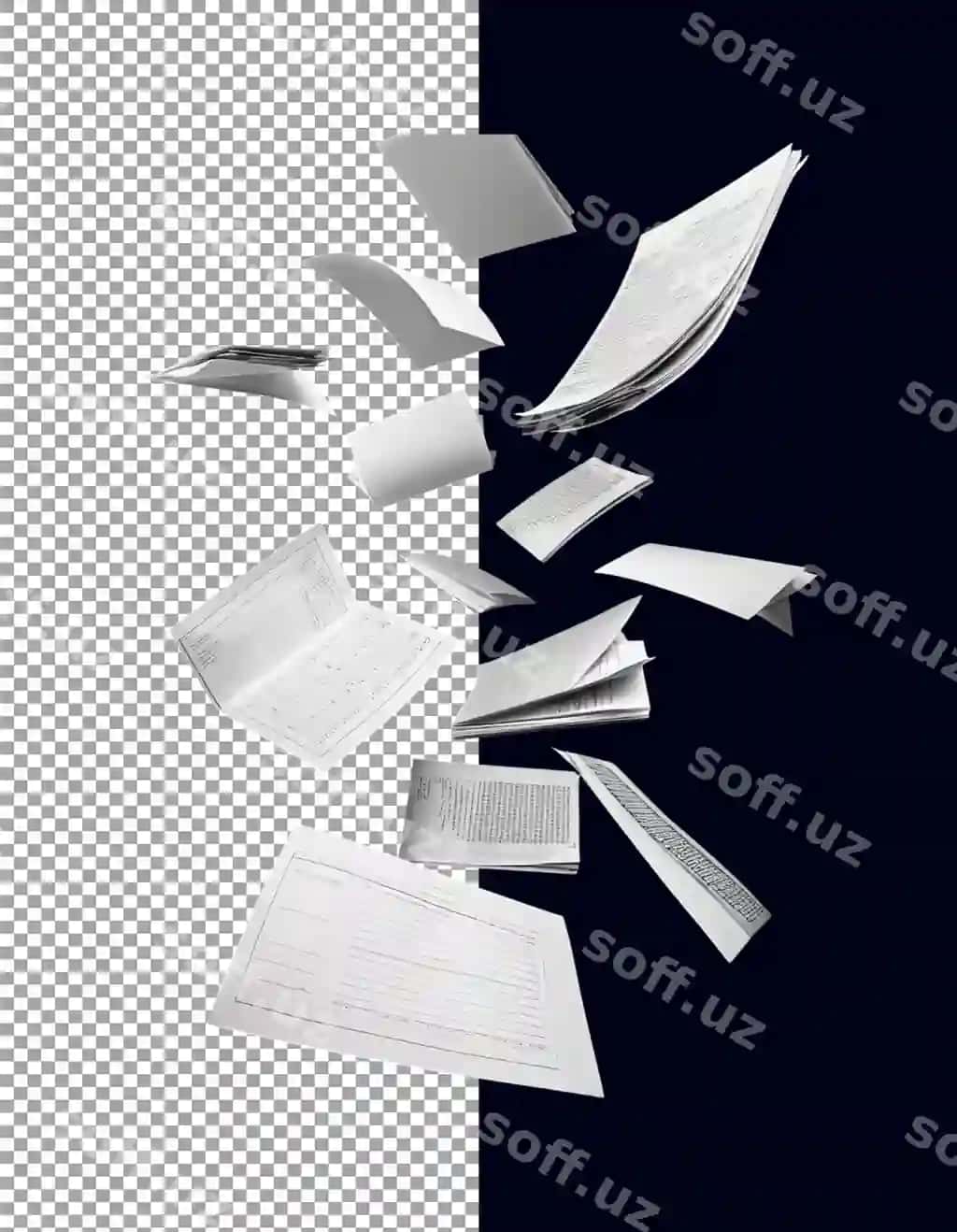 Haqiqiy uchuvchi hujjatlar havoda ijodiy loyihalar shaffof | Realistic flying documents midair creative projects transparent