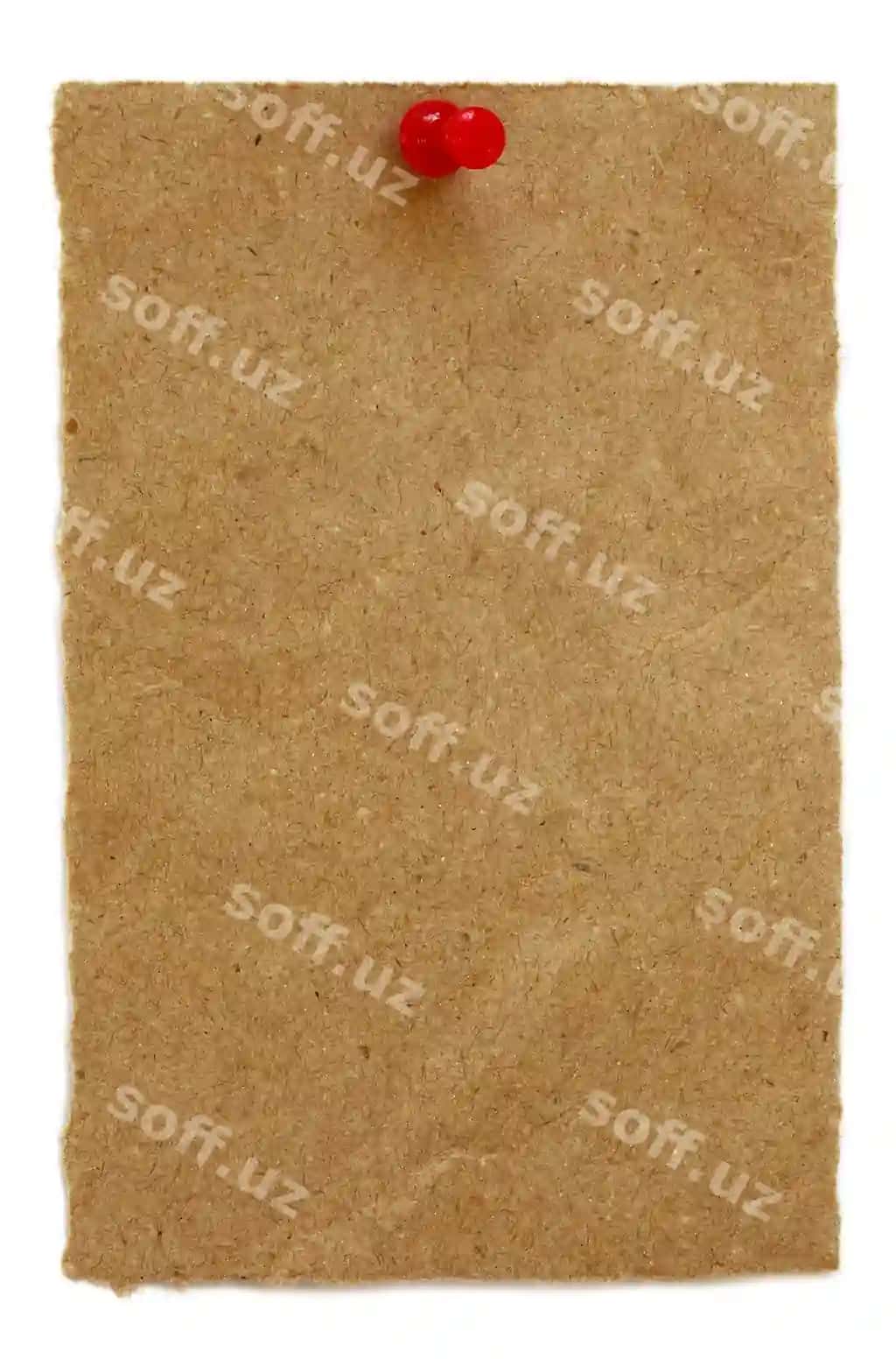 Pushpin bilan jigarrang qog'oz oq orqa fonda | Brown paper with pushpin white background