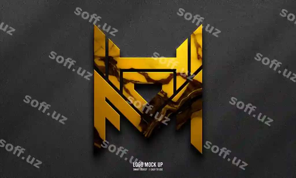 To'q rangli teksturali fonda oltin marmar logotipining maketi | Gold marble logo mockup dark textured background