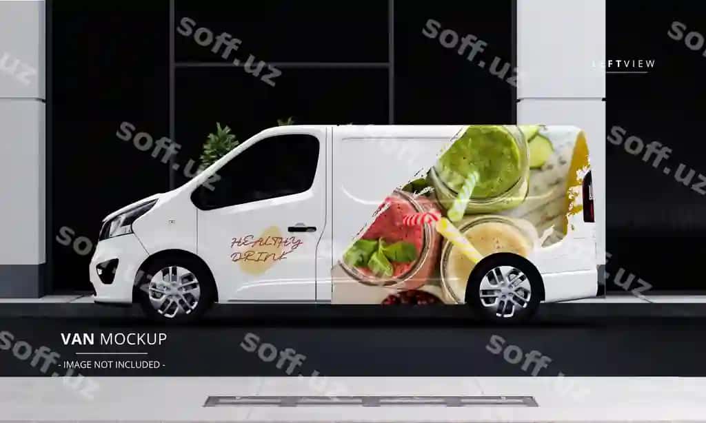 Tijorat transport furgon mashinasi namunasi ko'cha chap tomondan ko'rinish | Commercial transport van car mock up street left view