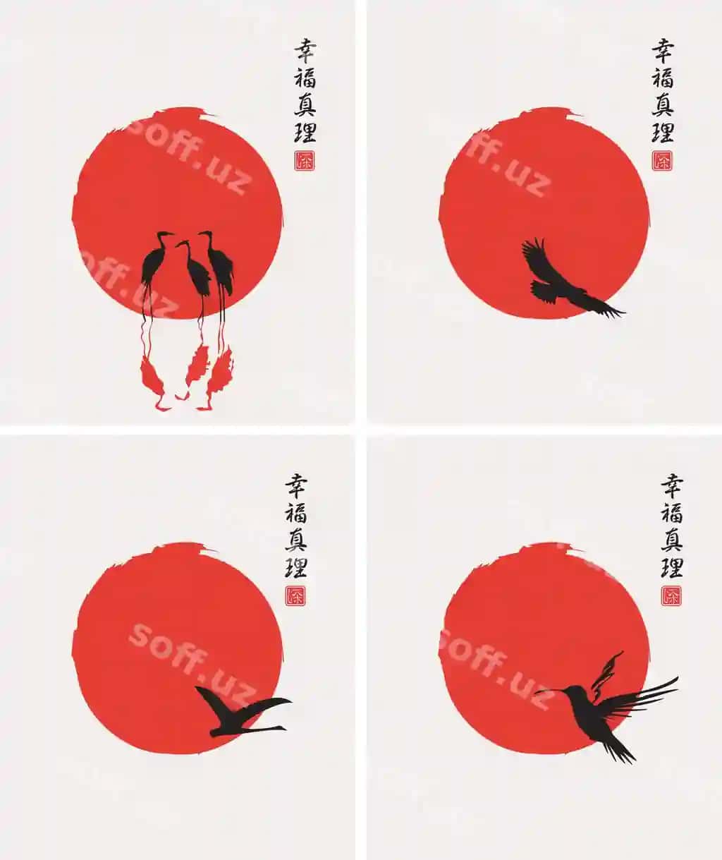 Qushlar quyoshi tasvirlangan bannerlarni o'rnating | Set banners with birds sun