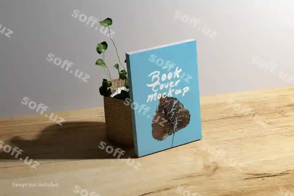 Kitob qoplashi o'simlik bilan namuna | Book cover mockup with plant
