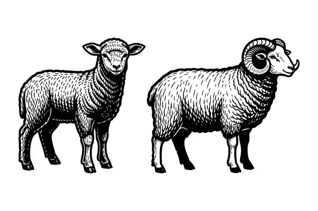 Qo'chqor qo'chqorining vintage uslubidagi gravyurasi | Lamb ram vintage style engraving