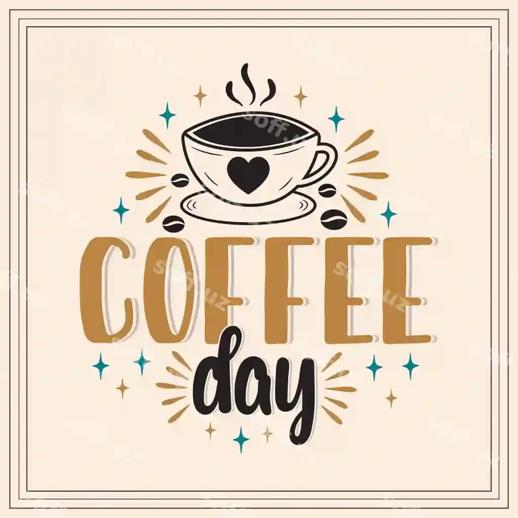 Xalqaro kofe kun qo'l bilan chizilgan vektor logotipi harflar bilan | International coffee day hand drawn vector logotype with lettering