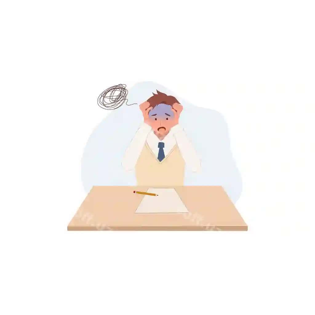 Ta'lim tushunchasini o'rganish koreyslik talaba xarakteri imtihon stolini o'tkazmoqda | Learning education concept korean student character doing exam desk