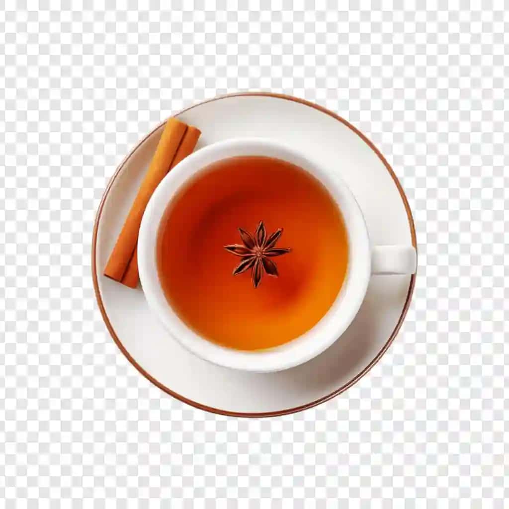 Yuqori ko'rinishdagi dolchin choyi izolyatsiyalangan shaffof fon | Top view cinnamon tea isolated transparent background