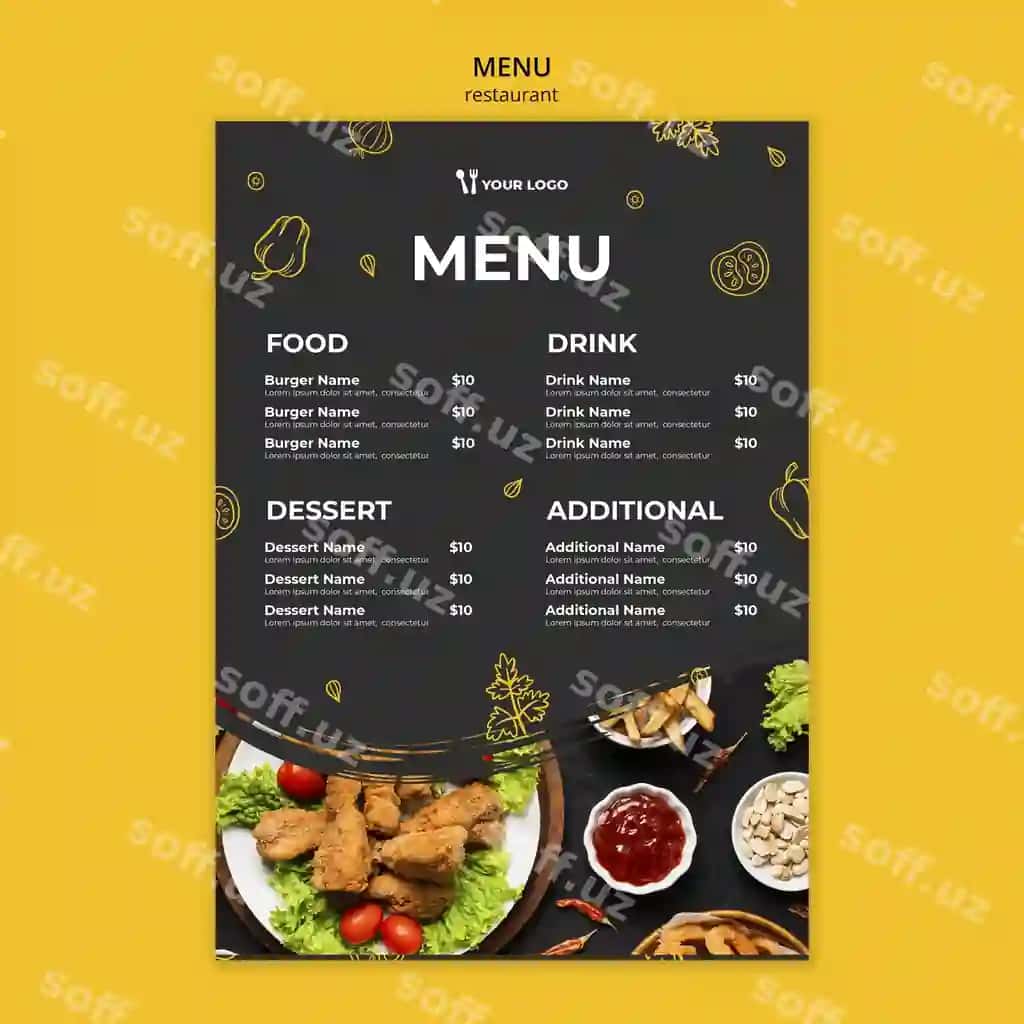 Restoran menyu shabloni | Restaurant menu template 2