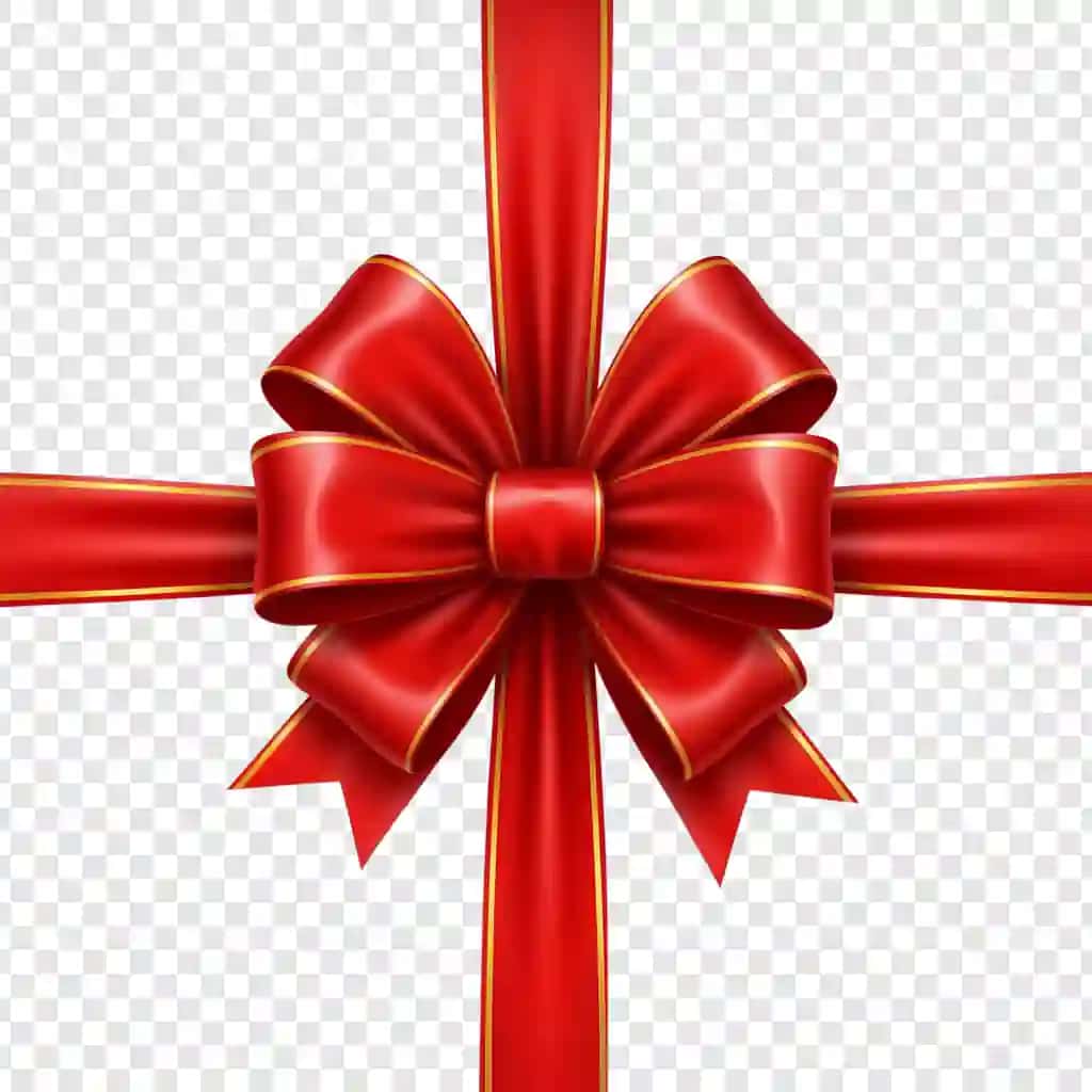 Oltin bezakli bayramona qizil lentali bantli lenta | Festive red ribbon bow with gold trim