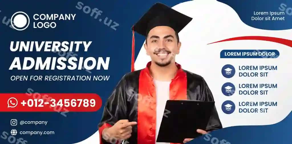 Oddiy universitet qabul post dizayn shabloni | Simple university admission post design template