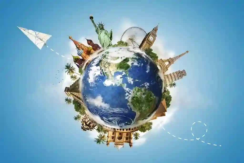 Belgilar bilan sayohat kontseptsiyasi | Travel concept with landmarks