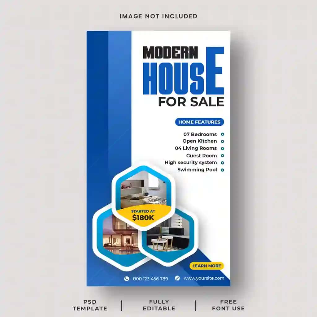 Zamonaviy uy sotuvi ijtimoiy media instagram hikoyasi banner shabloni | Modern house sale social media instagram story banner template