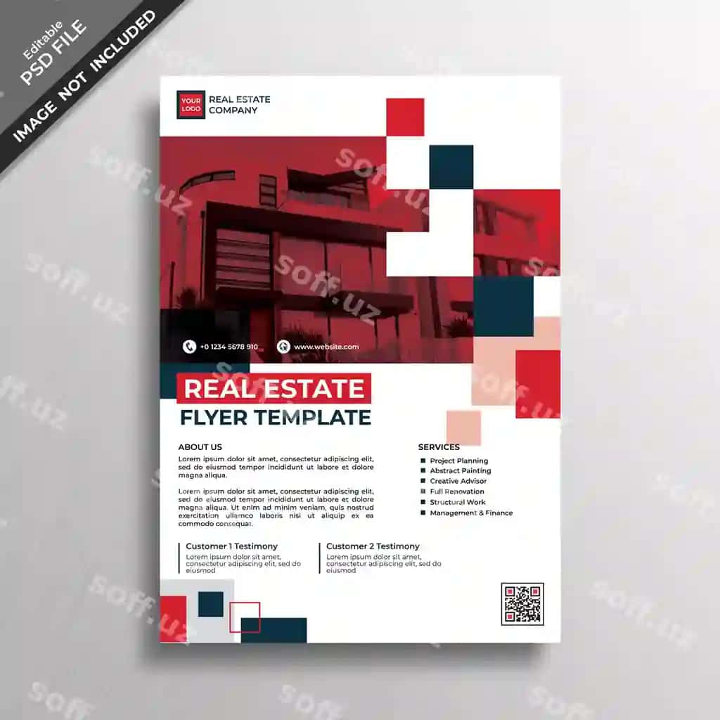 Qizil geometriya uslubi dizayn turar joylari flyer shabloni | Red geometry style design real estate flyer template
