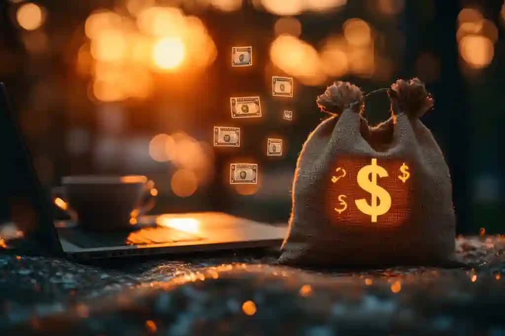 Laptop pul sumkasi kontseptual tasviri | Laptop money bag conceptual image