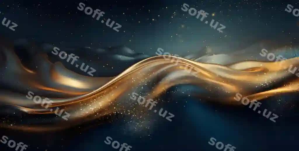 Oltin chiroqlar zarralari bilan 3D render mavhum raqamli to'lqinli fon | 3d render abstract digital wave background with golden lights particles