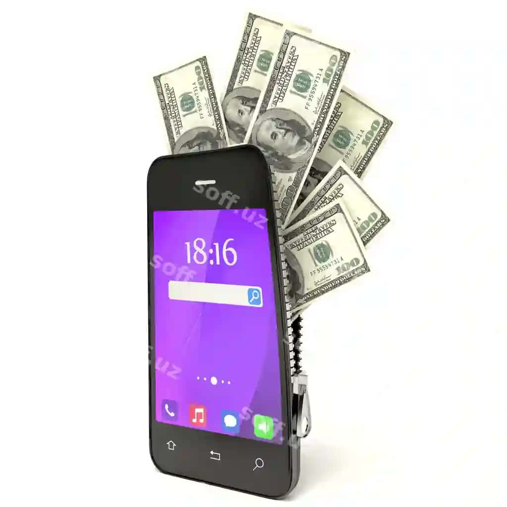 Dollarlar akilli telefon ichidagi 3d konseptsiya | Dollars inside smart phone 3d concept