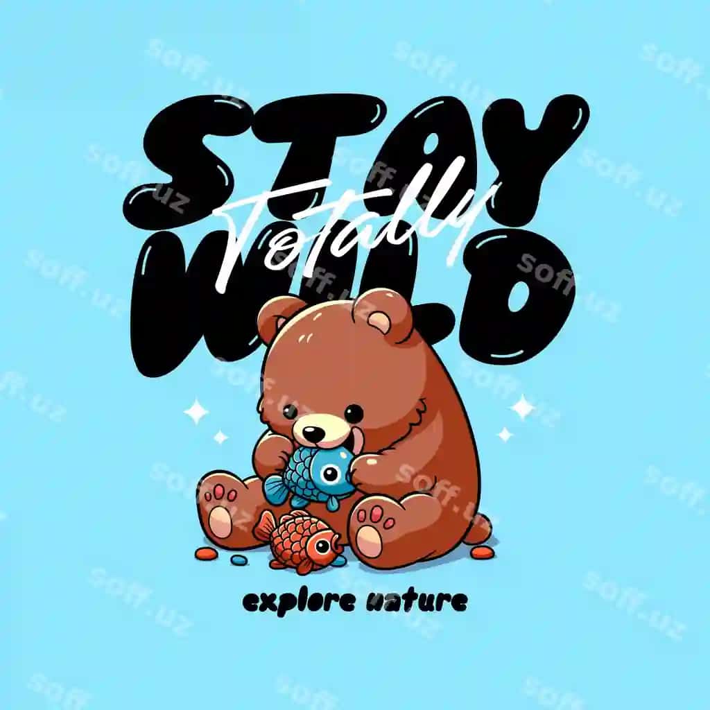 Karyokka illustratsiyasi chiroyli ayiq vohonaviy qoling | Cartoon illustration cute bear stay wild