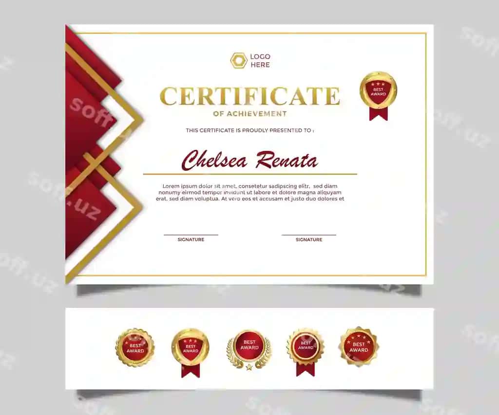 Zamonaviy oddiy hashamat landskap sertifikat muvaffaqiyat qizil dizayn | Modern simple luxury lanscape certificate achievement design red
