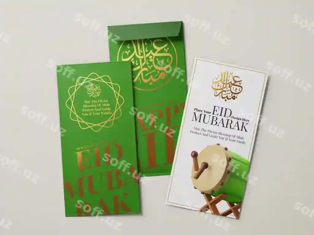 Eidi sovg'a qadoq o'tkir bosma vertikal salom | Eidi gift envelope cover with gold foil print vertical greeting