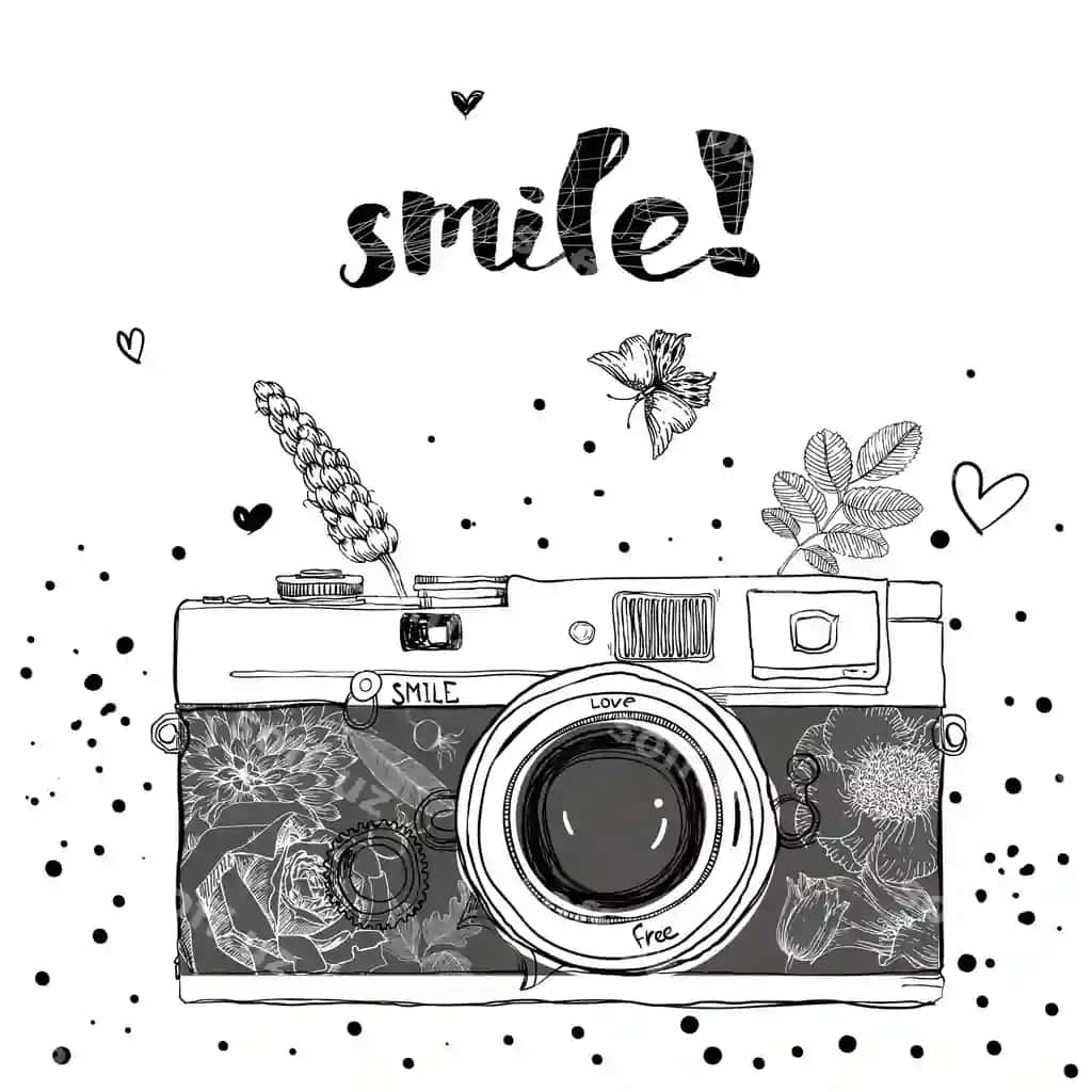 Retro kamera vektor illustratsiyasi foto kamera gullar bilan kamera | Retro camera vector illustration photo camera with flowers camera