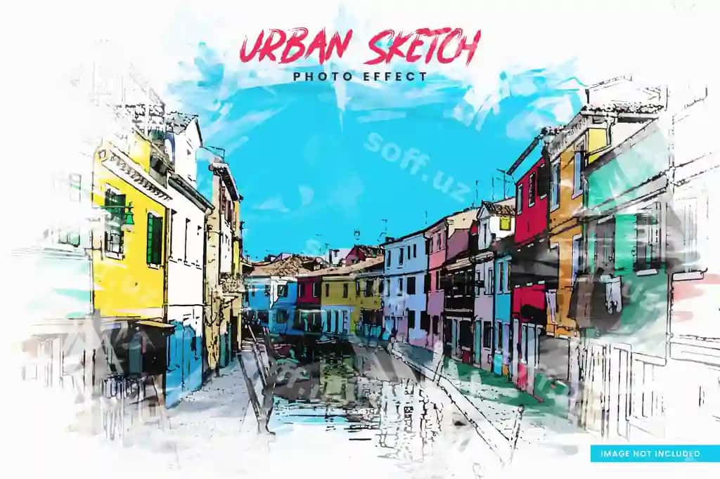 Shahar sketchi akvarel foto effekti | Urban sketch watercolor photo effect