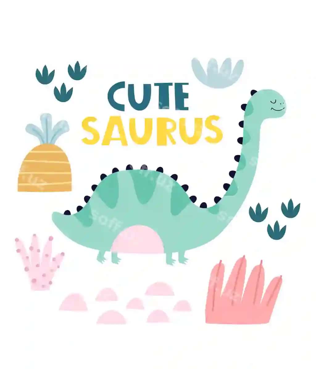 Multfilm dinozavr qo'lda dcor elementlarini yozgan | Cartoon dinosaur hand drawing lettering dcor elements