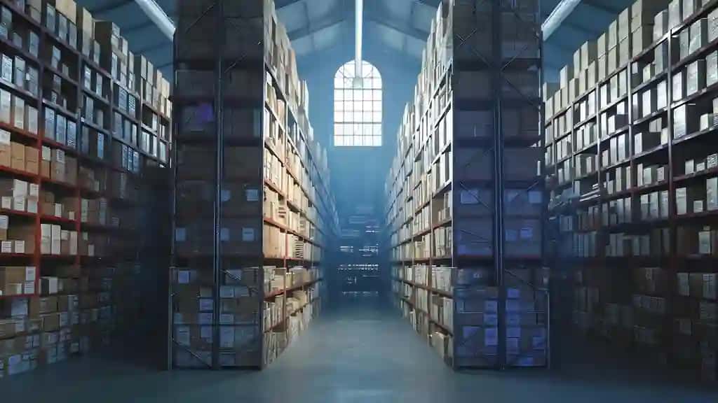 Qutilar javonlar omborida saqlanadi | Boxes kept shelves warehouse