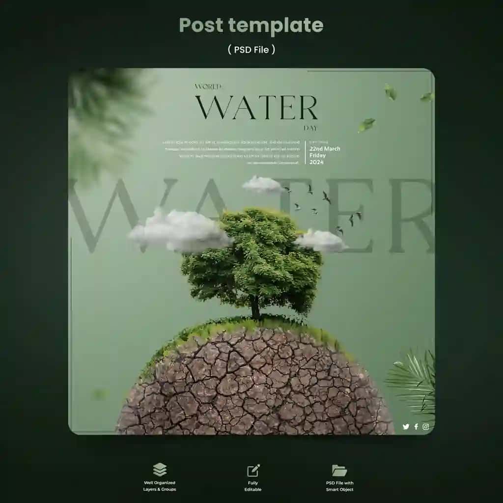Gradient Jahon suv kuni kvadrat plakat shabloni | Gradient world water day square poster template