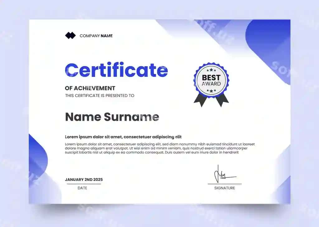 Oddiy gradient ko'k zamonaviy sertifikat shabloni | Simple gradient blue modern certificate template