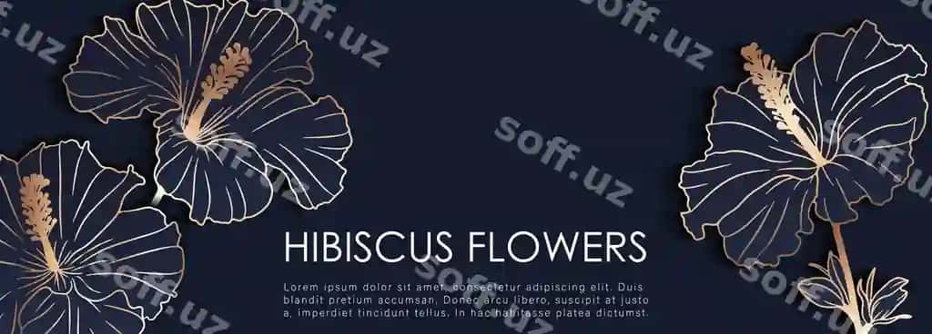 Boylik qora ko'k gulli kartochka oltin hibiskus gullari bilan | Luxurious dark blue floral card with golden hibiscus flowers