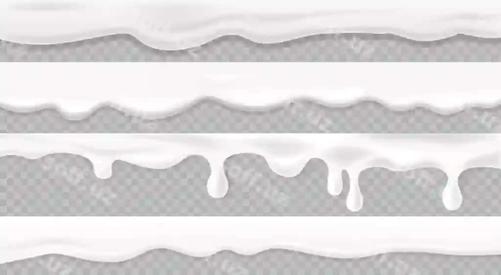 Oq oqadigan krem ​​teksturalarini shaffof fonda realga o'rnating | Set white flowing cream textures transparent background realistic