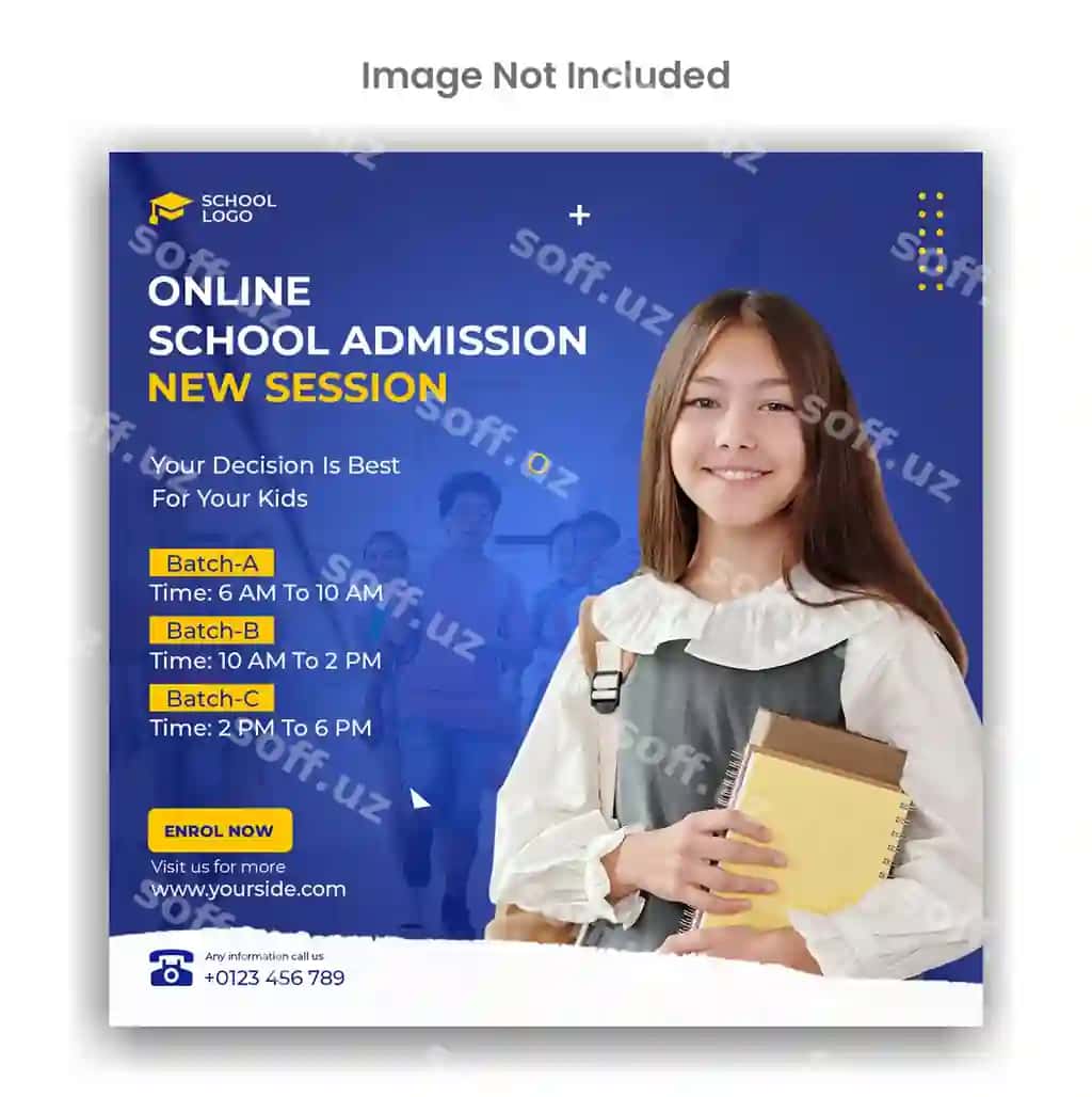 Onlayn maktab qabul qilish Instagram ijtimoiy tarmoq shabloni dizayni | Online school admission instagram social media template design